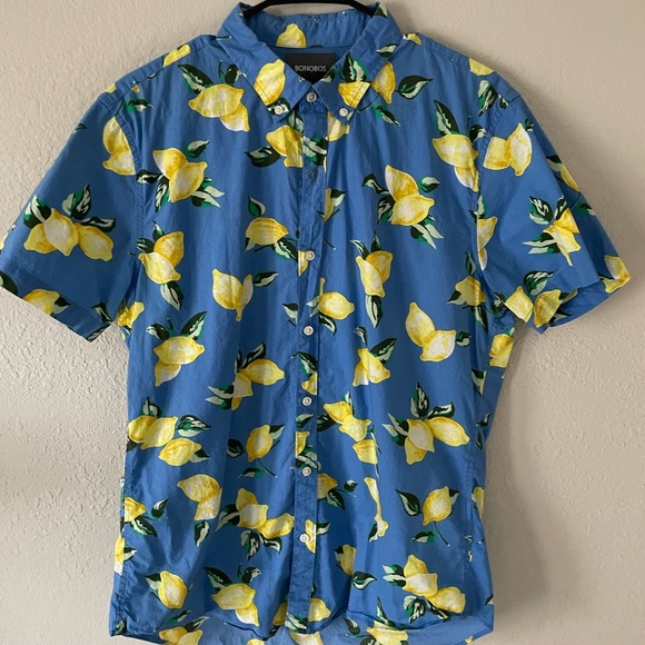 Bonobos Blue and Yellow Floral Casual Button Down Shirt - Picture 1 of 3